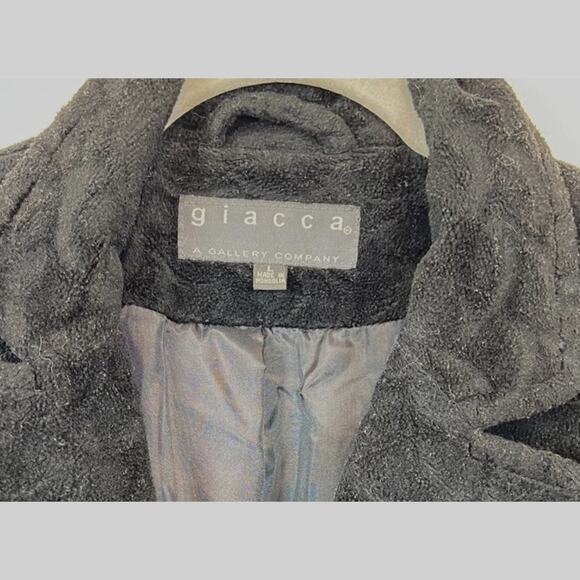 Coat Scalloped Texture Chunky and Funky Black Winter Warm Secretary Chic Vintage - Picture 3 of 16